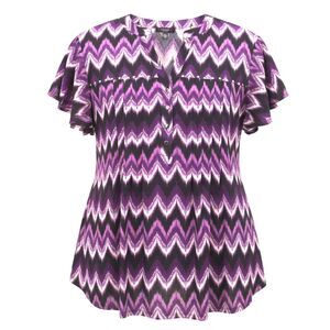 Cocomo Plus Size 2X Purple Geo Print Studded Pintuck Short Fluttered Sleeve Top